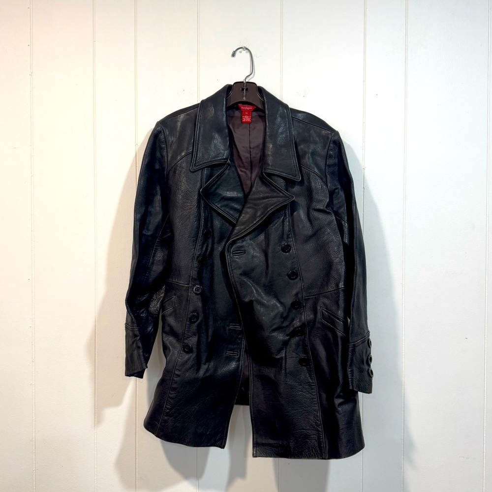 Vintage Sundance Men's Black Leather Double-Breasted Coat